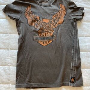 Harley-Davidson Brown T-Shirt with Orange Eagle Graphic